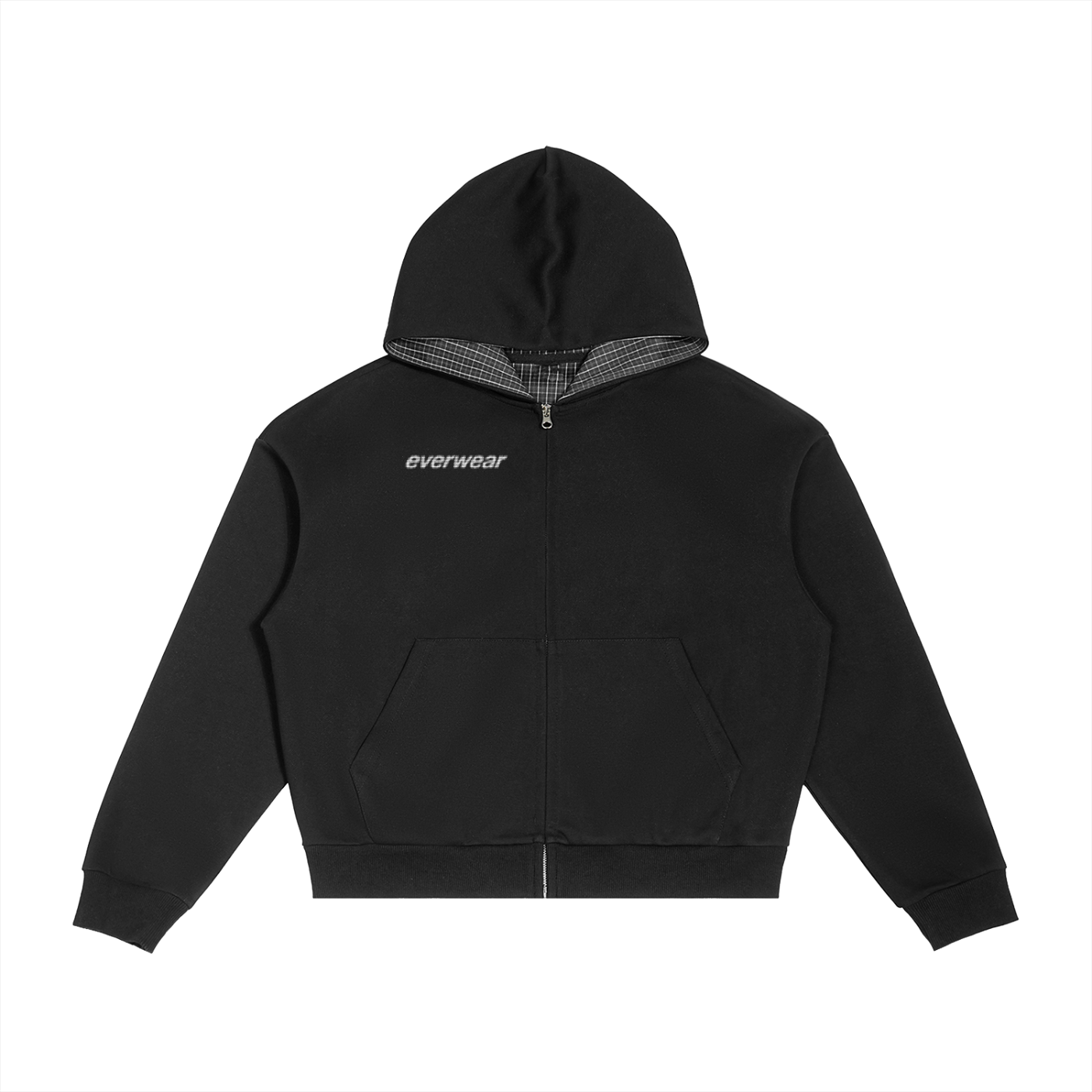 Contrast Plaid Boxy Zip Hoodie
